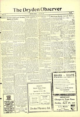 Dryden Observer, 25 Apr 1930