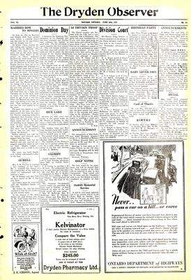 Dryden Observer, 26 Jun 1931