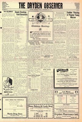 Dryden Observer, 22 Dec 1933