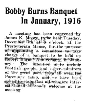 Bobby (sic.) Burns Banquet in January, 1916