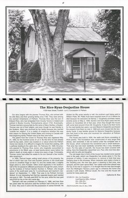 Pelham Historical Calendar 1996: &quot;The Rice-Ryan-Desjardins House&quot;