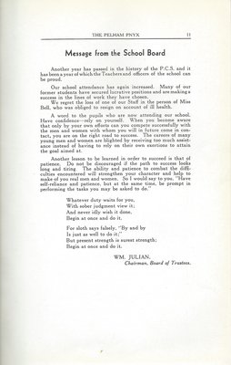 Pelham Pnyx 1936 - Message from the School Board