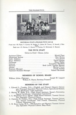 Pelham Pnyx 1938 - Editorial Staff and School Staff