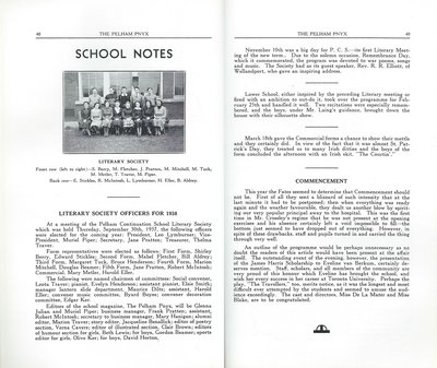 Pelham Pnyx 1938 - School Notes and Literary Society Photograph