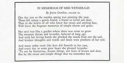 Pelham Pnyx 1940 - In Memoriam of Miss Wetherald