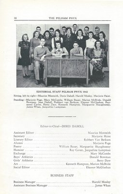 Pelham Pnyx 1942 - Editorial Staff Credits and Photograph