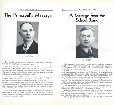 Pelham Pnyx 1946 - The Principal's Message and A Message from the School Board