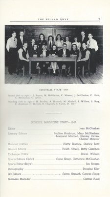 Pelham Pnyx 1947 - Editorial Staff Credits and Photograph