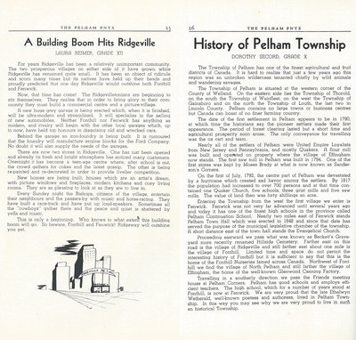 Pelham Pnyx 1947 - A Building Boom Hits Ridgeville and History of Pelham Township