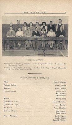 Pelham Pnyx 1948 - Editorial Staff Credits and Photograph