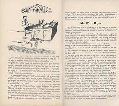 Pelham Pnyx 1948 - Editorial and the Resignation of Mr. W.E. Boyes