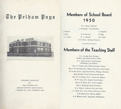 Pelham Pnyx 1950 - Photograph of Pelham District High School and Members of the School Board and Teaching Staff