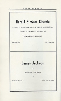 Pelham Pnyx Advertisements - Harold Stewart Electric, and James Jackson Wholesale Butcher