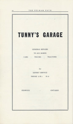 Pelham Pnyx Advertisements - Tunny's Garage