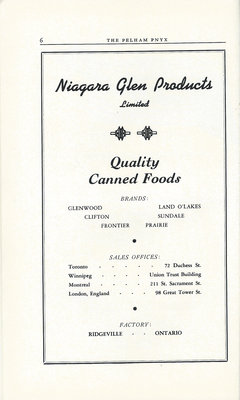 Pelham Pnyx Advertisements - Niagara Glen Products