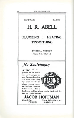 Pelham Pnyx Advertisements - H. R. Abell Hardware Store, and Jacob Hoffman Famous 'Reading' Anthracite Coal