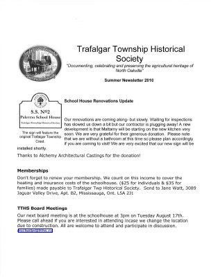 Trafalgar Township Historical Society Newsletter 2010 Summer