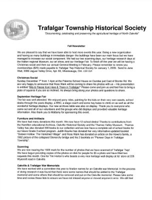 Trafalgar Township Historical Society Newsletter 2008 Fall