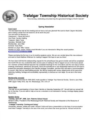 Trafalgar Township Historical Society Newsletter 2009 Spring