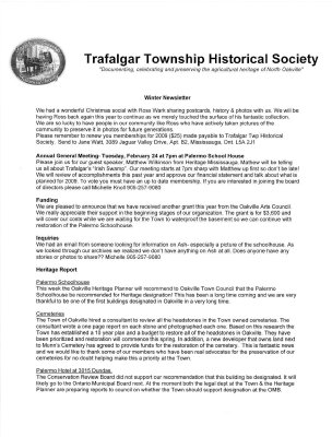 Trafalgar Township Historical Society Newsletter 2008 Winter