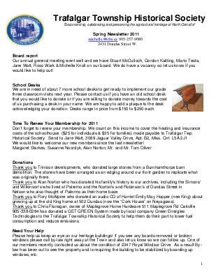 Trafalgar Township Historical Society Newsletter 2011 Spring