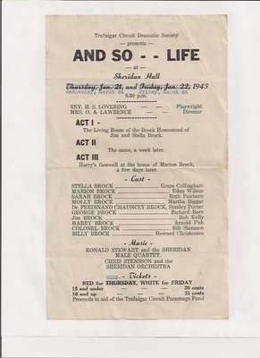 Trafalgar Circuit Dramatic Society, March 26, 1943 Play Bill