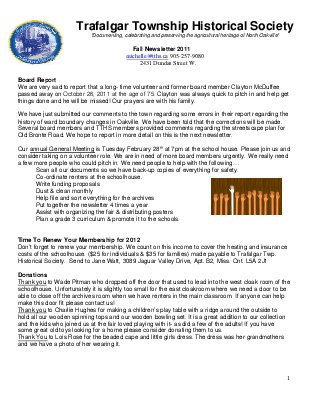 Trafalgar Township Historical Society Newsletter Fall 2011