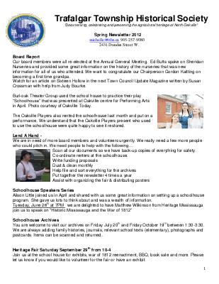 Trafalgar Township Historical Society Newsletter 2012 Spring