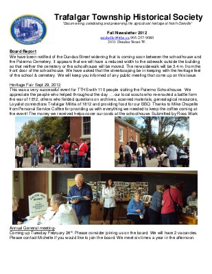 Trafalgar Township Historical Society Newsletter 2012 Fall