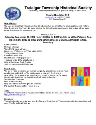 Trafalgar Township Historical Society Newsletter 2012 Summer