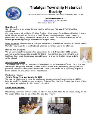 Trafalgar Township Historical Society Newsletter 2013 Winter