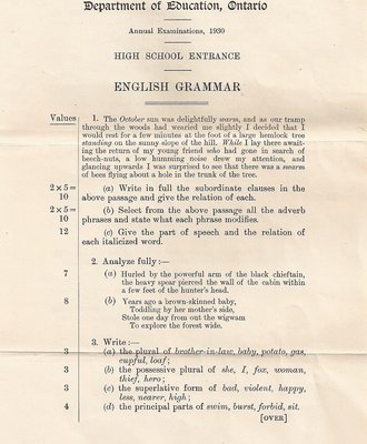 1930 High School Entrance Exam, English Grammar