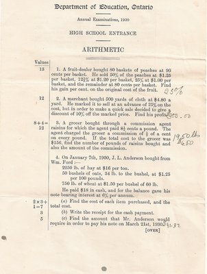 1930 High School Entrance Exam, Arithmetic