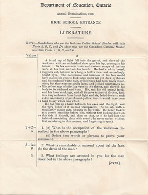 1930 High School Entrance Exam, Literature