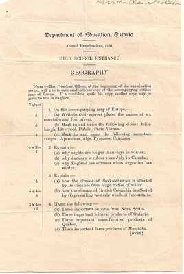 1931 High School Entrance Exam, Geography