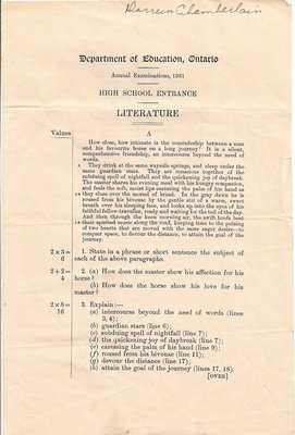 1931 High School Entrance Exam, Literature