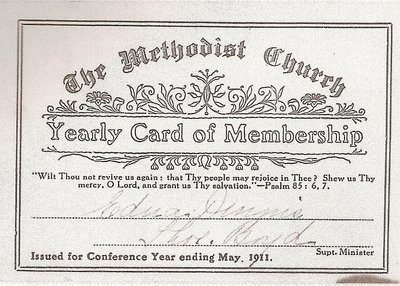 1911 Methodist Membership Card