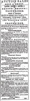 1856 Newspaper Ad for Village Lots Near Bronte Railroad Station