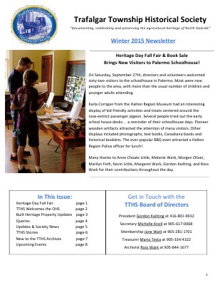 Trafalgar Township Historical Society Newsletter 2015  Winter