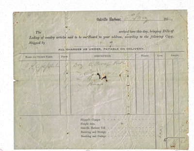 1856 Bill of Lading for Goods Purchased by J.K. Applebee
