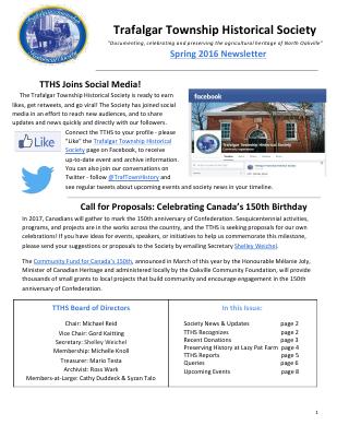 Trafalgar Township Historical Society Newsletter 2016 Spring