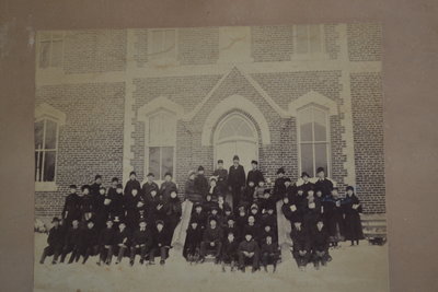 Teachers and Students in Front of Oakville Trafalgar High School in Winter