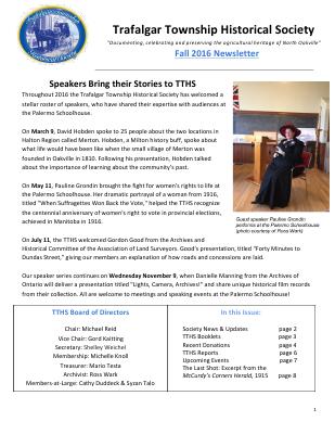 Trafalgar Township Historical Society Newsletter 2016 Fall