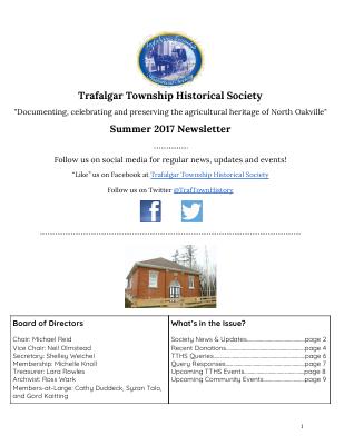 Trafalgar Township Historical Society 2017 Newsletter Summer