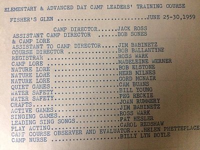 Elementary & Advanced Day Camp Leaders' Training Course, Fisher's Glen, June 25-30, 1959