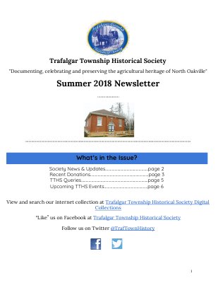 Trafalgar Township Historical Society Newsletter 2018 Summer