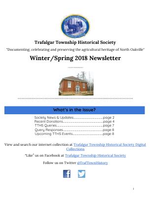 Trafalgar Township Historical Society Newsletter 2018 Winter_Spring