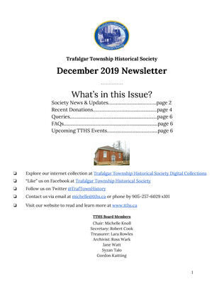 Trafalgar Township Historical Society Newsletter December 2019