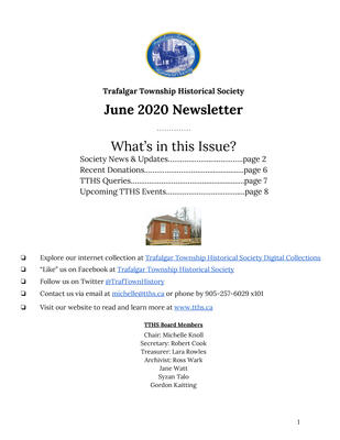 Trafalgar Township Historical Society Newsletter June 2020