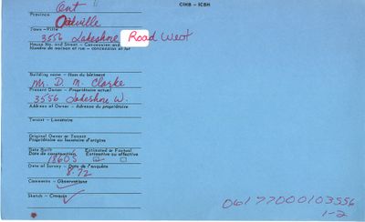 3556 Lakeshore Road West, (actually 3556 Lakeshore Road East) Oakville, Ontario, Canadian Inventory of Heritage Buildings, 1972